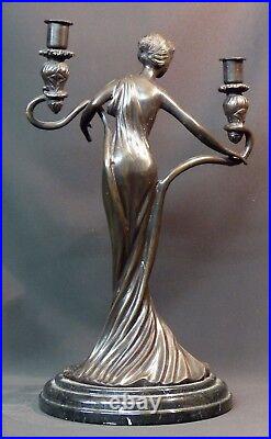 AA superbe statue sculpture Bronze art nouveau bougeoir 5.5kg40cm très déco