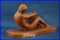 ALLIOT Lucien Ch E Immense sculpture en terre cuite femme nue Art Nouveau France