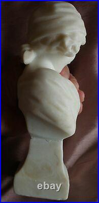 Alberto CURRINI Sculpture buste en albâtre fillette au turban art nouveau