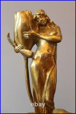 Alexandre CLERGET & Siot Decauville Bougeoir Iris Bronze art nouveau signe