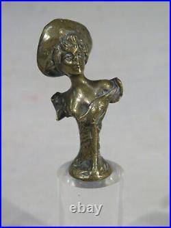Ancien Cachet Sceau En Bronze Femme Au Chapeau Sculpture Vers 1900 Art Nouveau