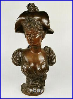 Ancien Marcel Debut (1865-1933) Français Bronze Sculpture Buste Art Nouveau Dame