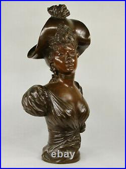 Ancien Marcel Debut (1865-1933) Français Bronze Sculpture Buste Art Nouveau Dame