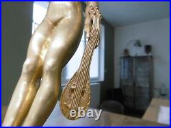 Ancien bronze époque art nouveau jeune femme à la mandoline statue sculpture
