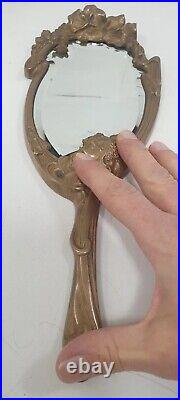 Ancien miroir main mural bronze sculpture nymphe art nouveau 1900 jugendstil