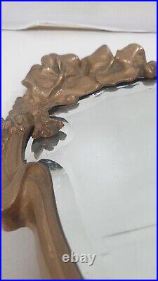 Ancien miroir main mural bronze sculpture nymphe art nouveau 1900 jugendstil