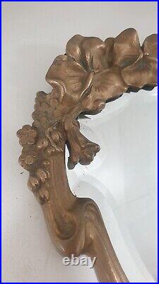 Ancien miroir main mural bronze sculpture nymphe art nouveau 1900 jugendstil