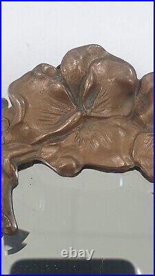 Ancien miroir main mural bronze sculpture nymphe art nouveau 1900 jugendstil