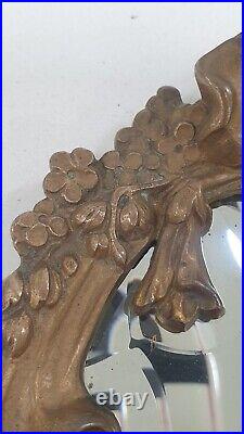 Ancien miroir main mural bronze sculpture nymphe art nouveau 1900 jugendstil