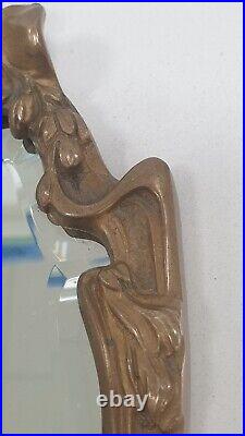 Ancien miroir main mural bronze sculpture nymphe art nouveau 1900 jugendstil