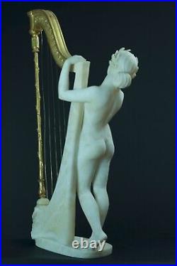 Ancien sculpture Art Nouveau Currini portrait femme nue Harpe Terpsichore Muse