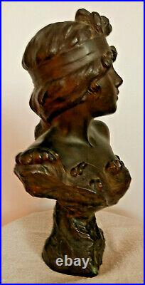 Ancien sculpture régule NYMPHE femme E. VILLANIS 32 cm 3 kg art nouveau 1900