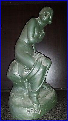 Ancienne Statue Sculpture Statuette Femme Nu Erotique Terre Cuite Signee An 1918
