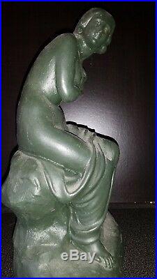 Ancienne Statue Sculpture Statuette Femme Nu Erotique Terre Cuite Signee An 1918