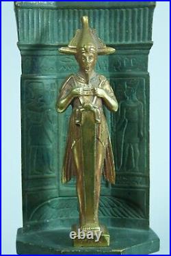 Ancienne sculpture Osiris Art Nouveau hiéroglyphe bronze Egypte signée Willy