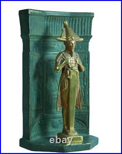 Ancienne sculpture Osiris Art Nouveau hiéroglyphe bronze Egypte signée Willy