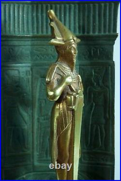 Ancienne sculpture Osiris Art Nouveau hiéroglyphe bronze Egypte signée Willy