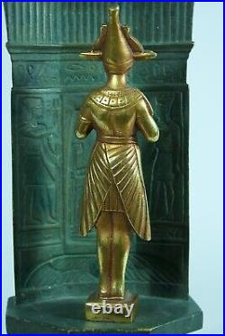 Ancienne sculpture Osiris Art Nouveau hiéroglyphe bronze Egypte signée Willy