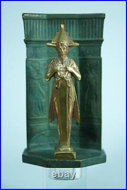 Ancienne sculpture Osiris Art Nouveau hiéroglyphe bronze Egypte signée Willy