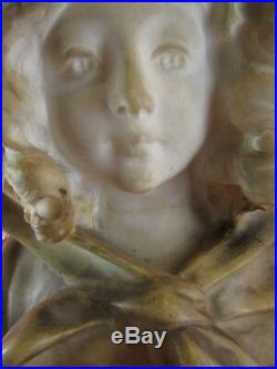 Ancienne statue sculpture marbre albatre buste jeune fille epoq 1900 art nouveau