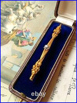 Antique 18k gold diamond brooch rose flower floral plant sculpture Art Nouveau