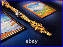 Antique 18k gold diamond brooch rose flower floral plant sculpture Art Nouveau