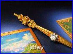 Antique 18k gold diamond brooch rose flower floral plant sculpture Art Nouveau