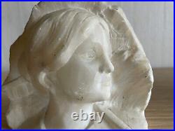 Antique Demi-Relief Buste Sculpture Tête de Femme Art Nouveau Beauté Um 1900