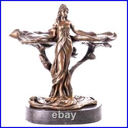 Antique Figure en bronze Art Nouveau de femme aux nénuphars