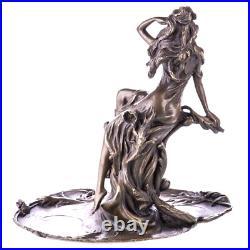 Antique Figure en bronze Art Nouveau de femme sur des nénuphars