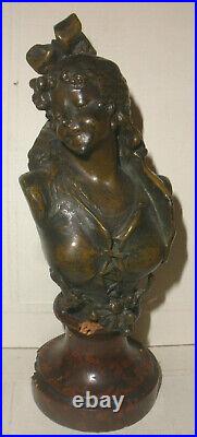 Antique Geo Maxim France métal bronze patine femme art nouveau sculpture buste