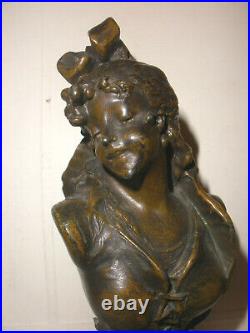 Antique Geo Maxim France métal bronze patine femme art nouveau sculpture buste