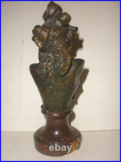 Antique Geo Maxim France métal bronze patine femme art nouveau sculpture buste