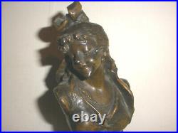 Antique Geo Maxim France métal bronze patine femme art nouveau sculpture buste