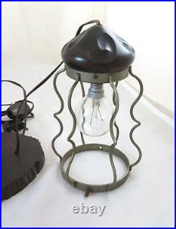 Antique Lampe de Table Art Nouveau en Bois Cigogne Sculpture Abat-Jour BM31