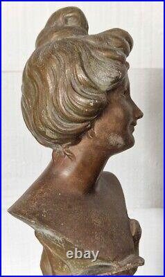 Antique paire bustes statues sculptures femme art nouveau Innocence F. Gual