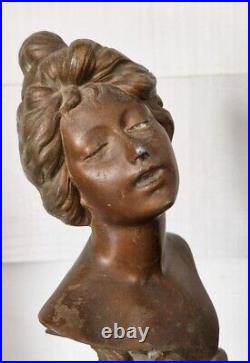Antique paire bustes statues sculptures femme art nouveau Innocence F. Gual