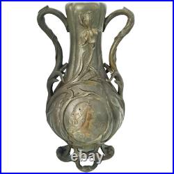Antique sculpture Vase pot jarre cruche bouteille art nouveau visage de femme