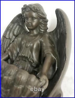 Art Déco Clé Support Mural Ange Fairy Bronze Massif Sculpture Figurine Décor