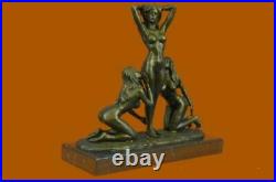Art Déco Érotique 3 Chair Femme Bronze Sculpture Marbre Base Figurine Statue