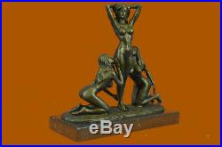 Art Déco Érotique 3 Nu Femme Bronze Sculpture Base en Marbre Figurine Statue