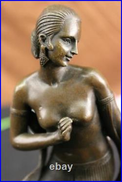 Art Déco / Nouveau Chaud Fonte Nue Femelle Danseuse Bronze Sculpture Marbre Base