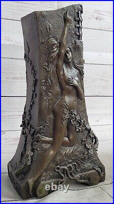 Art Déco / Nouveau Érotique Nu Nue Femelle Femme Vase Véritable Bronze Sculpture