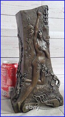 Art Déco / Nouveau Érotique Nu Nue Femelle Femme Vase Véritable Bronze Sculpture