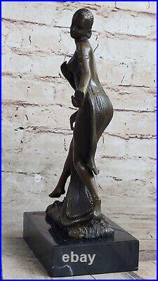 Art Déco / Nouveau Fonte Chair Femelle Danseuse Bronze Sculpture Marbre Base