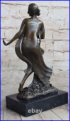 Art Déco / Nouveau Fonte Chair Femelle Danseuse Bronze Sculpture Marbre Base