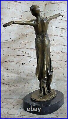 Art Déco Nouveau Réplique Chiparus Figurine De Un Danse En Bronze Et Marbre Base