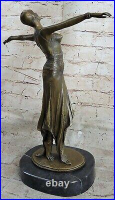 Art Déco Nouveau Réplique Chiparus Figurine De Un Danse En Bronze Et Marbre Base