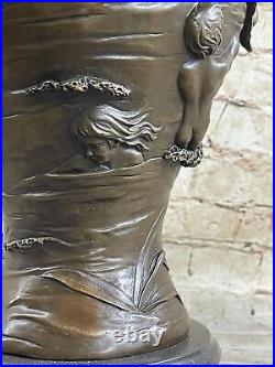 Art Déco / Nouveau Sirène Vase Original Bronze Sculpture Maison Bureau