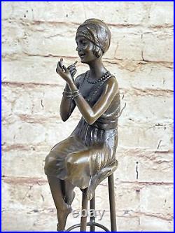 Art Déco / Nouveau Vienne Bronze Superbe 1940 Femme Assis Bronze Sculpture